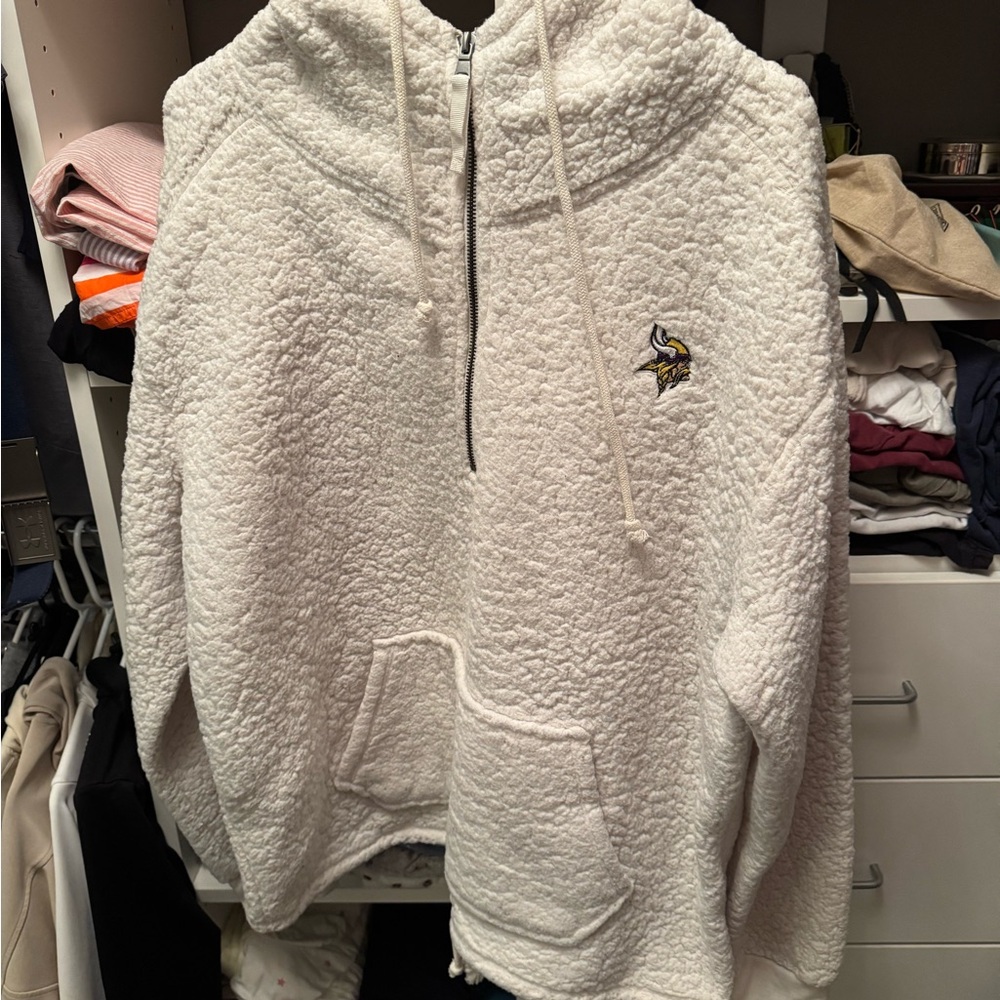White Sherpa Hoodie with Logo